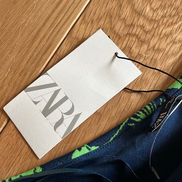 ZARA Jacquard top with asymmetric neckline and strap Blue Green Crop Top Medium - Picture 12 of 16